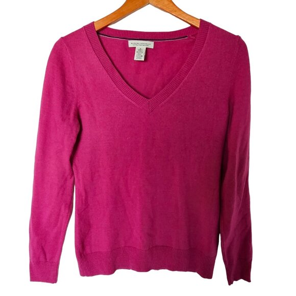 Banana Republic Extra Fine Merino Wool V Neck Sweater Pink‎ Purple M Medium - Picture 2 of 9